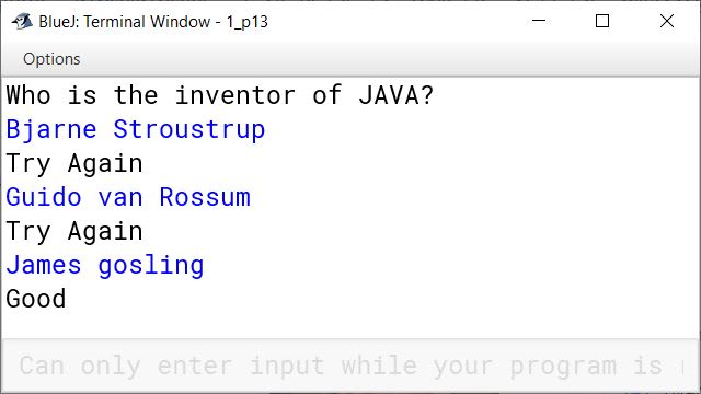 BlueJ output of KboatQuiz.java