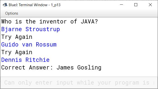 BlueJ output of KboatQuiz.java