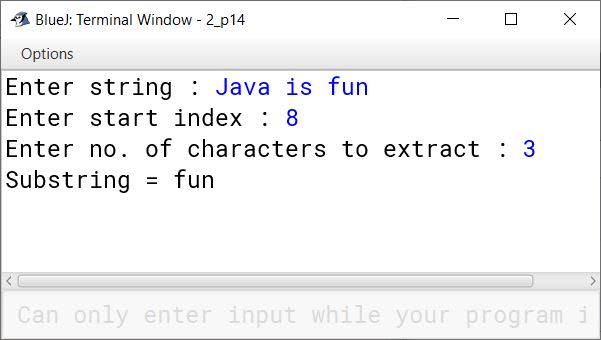 BlueJ output of KboatExtractSubstring.java