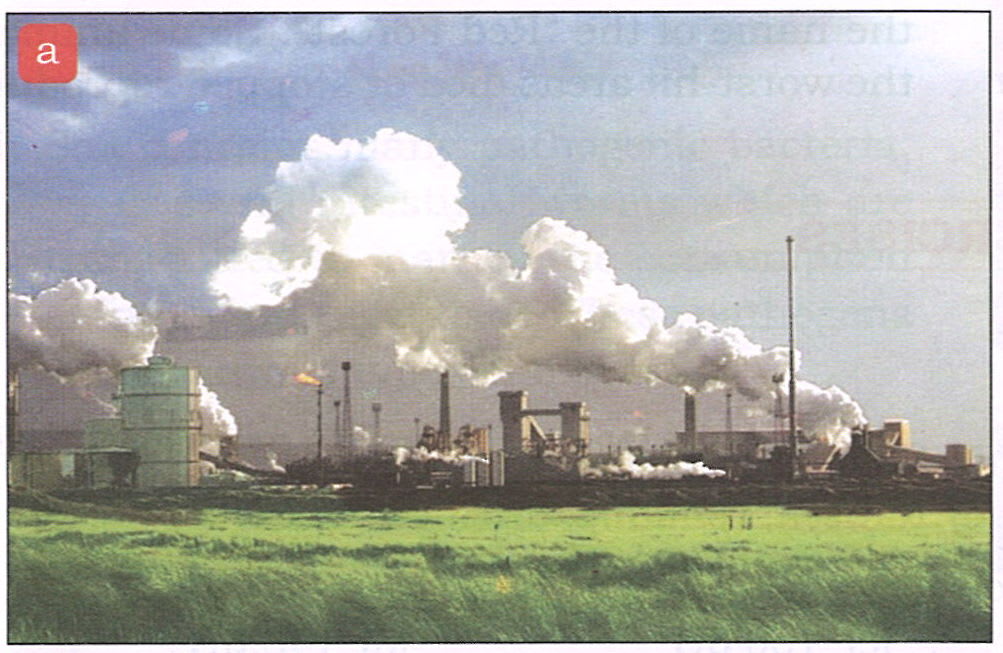 Given below are scenes, list the pollutants generated by each. How does each pollutant affect (i) environment; (ii) humans and other living beings; and (iii) materials? Total Geography ICSE Class 9