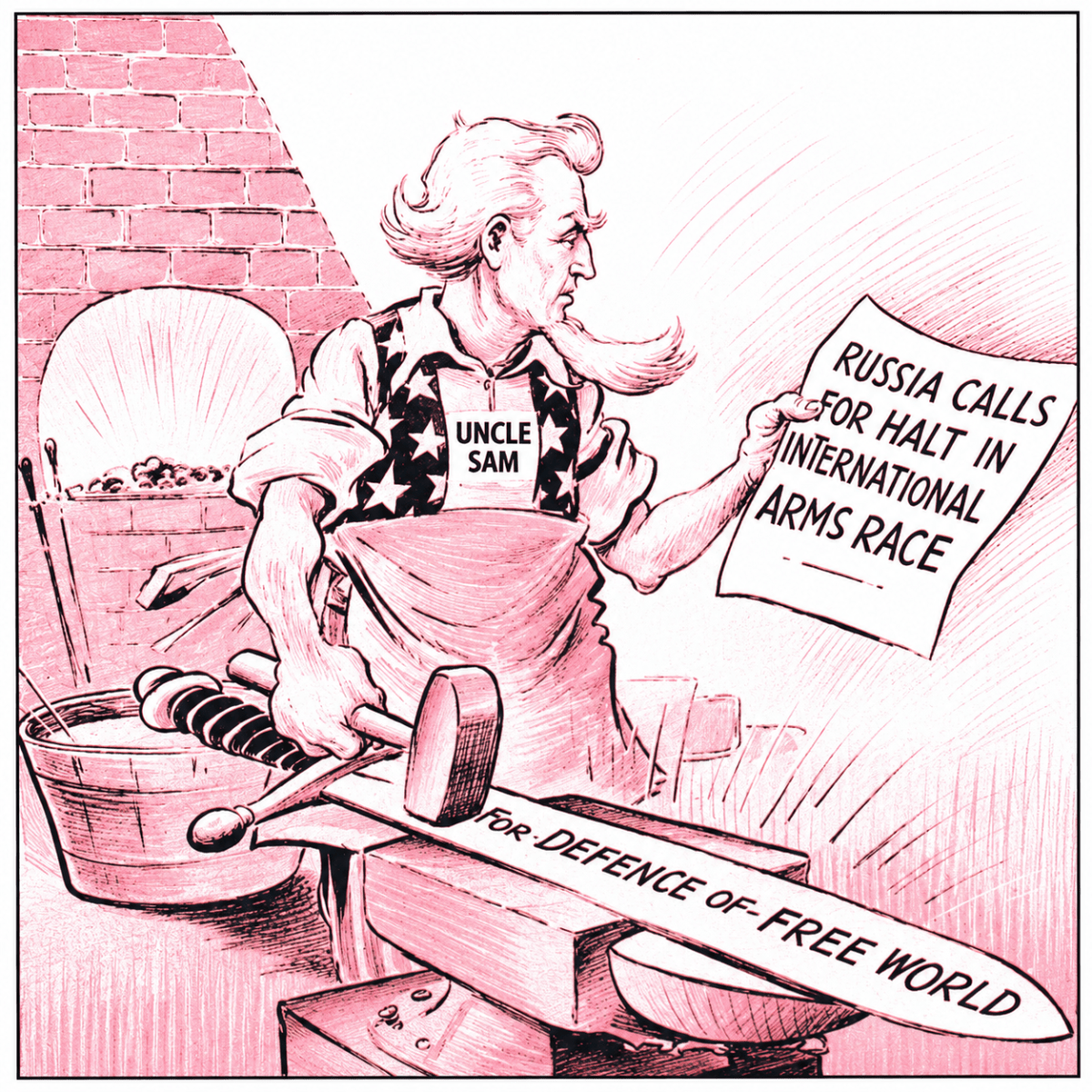 The cartoon given below shows Uncle Sam forging a sword while reading about Russias proposal for an international arms treaty. The Second World War, Total History and Civics Solutions ICSE Class 10.