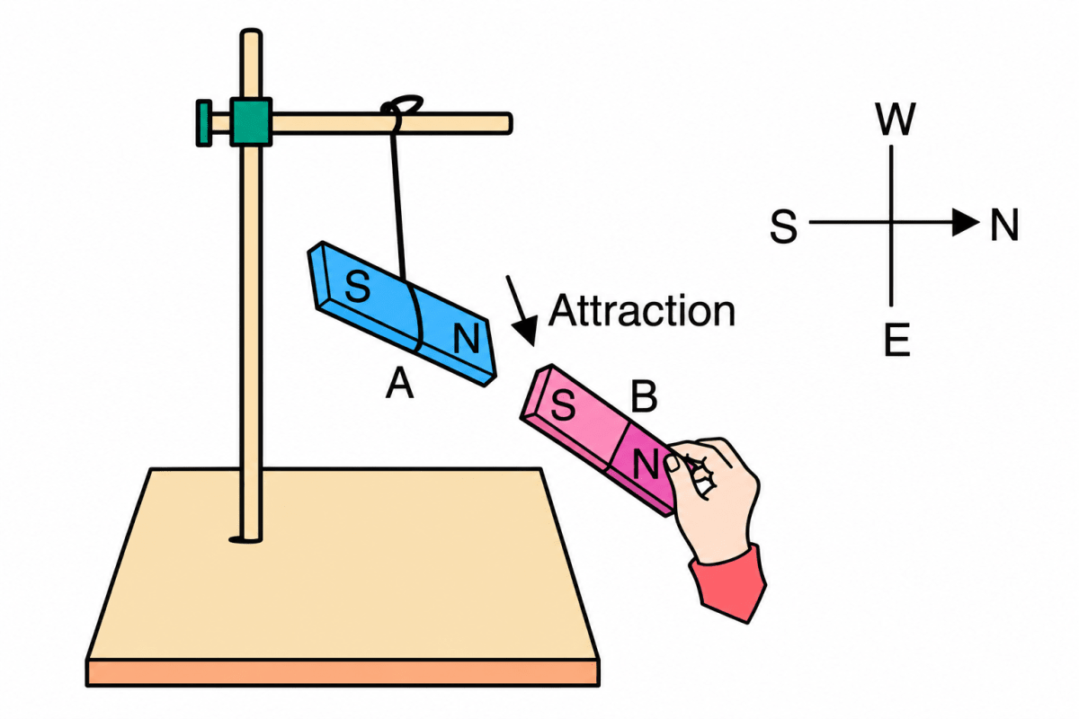 Explain how you would show that unlike poles attract and like poles repel each other. Electricity and Magnetism, Viva Physics Solutions ICSE Class 7