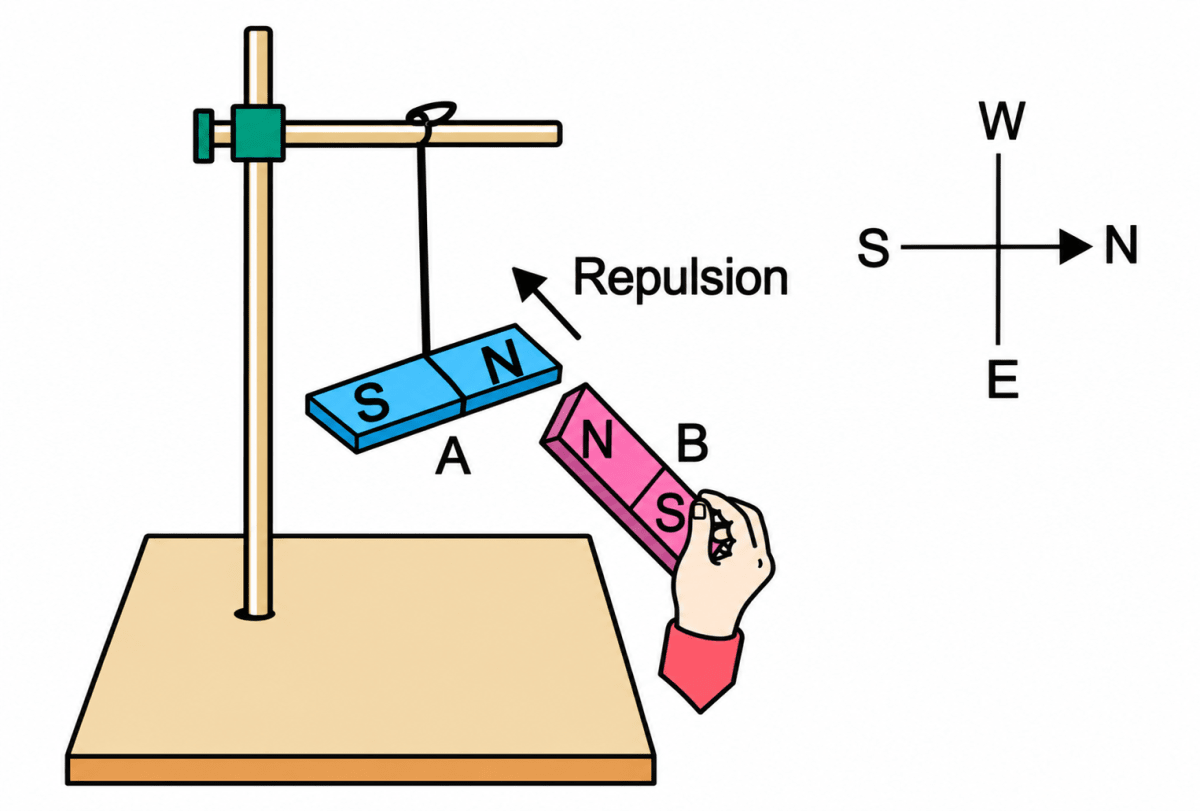 Explain how you would show that unlike poles attract and like poles repel each other. Electricity and Magnetism, Viva Physics Solutions ICSE Class 7