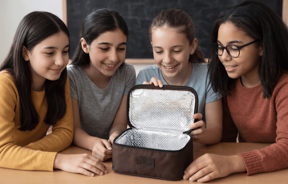 Sonia and her friends were asked to design a lunchbox that could keep food hot for 3 hours. They thought about the thermos flask. Lets use double walls with air in between, said one. Also, a tight lid and maybe an inner shiny layer, added another. They chose materials that didnt let heat escape easily and tried to cover all sides. After testing, they found their box kept food warm longer than an open container. Heat, Viva Physics Solutions ICSE Class 6.