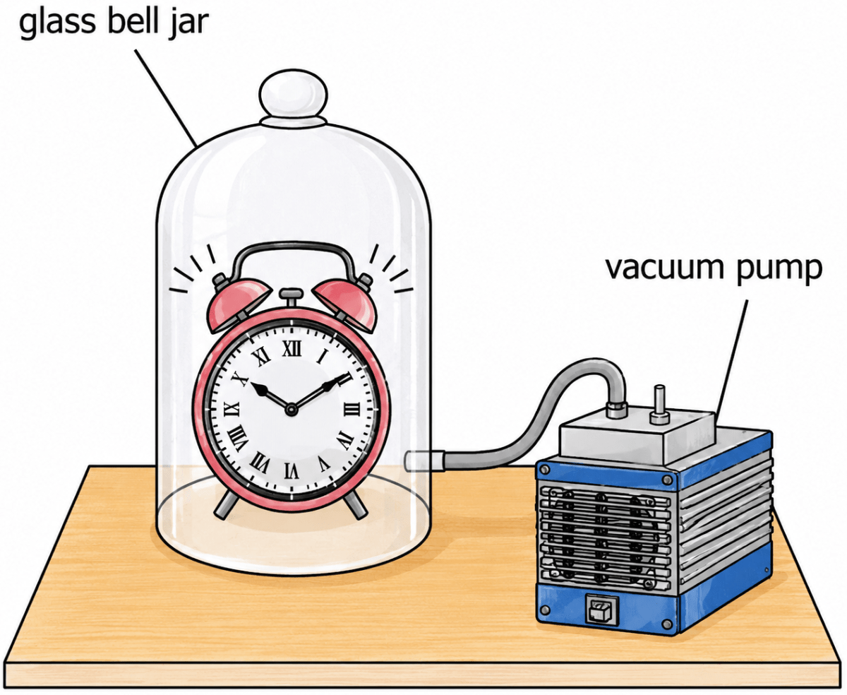 Describe an experiment to show that sound cannot travel through vacuum. Heat, Viva Physics Solutions ICSE Class 6.