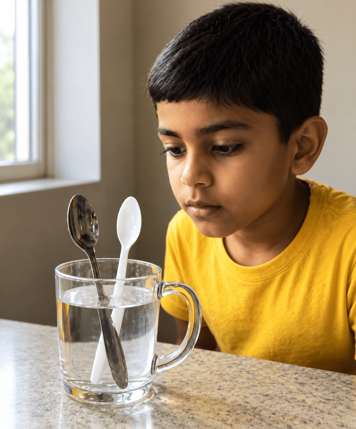 Sunil placed a metal spoon and a plastic spoon in hot water. After five minutes, only the metal spoon became hot. Why did this happen? What does it tell us about the materials used? Transfer of Heat, ICSE Class 8 Viva Physics Solutions.