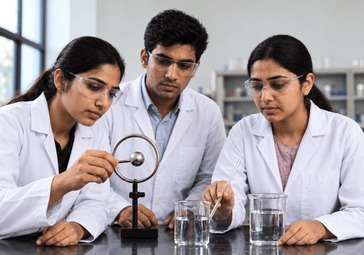 In a science lab, students placed a metal ball through a ring. It passed easily at room temperature. Then they heated the ball and tried again — it no longer passed through. They also placed thermometers in hot and cold water and watched how the reading changed. Transfer of Heat, ICSE Class 8 Viva Physics Solutions.