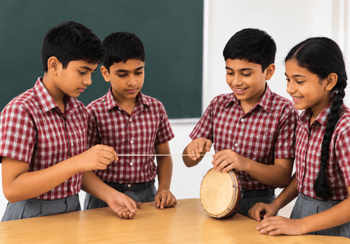 In a lab activity, students plucked a tight and a loose string. The tighter string produced a high-pitched sound while the loose one made a low-pitched sound. They also noticed that hitting a drum harder made it louder. Exploring the world of Sound, ICSE Class 8 Viva Physics Solutions.