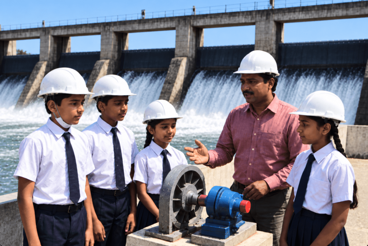 Process Physics Type During a field trip, students saw water flowing in a dam | KnowledgeBoat