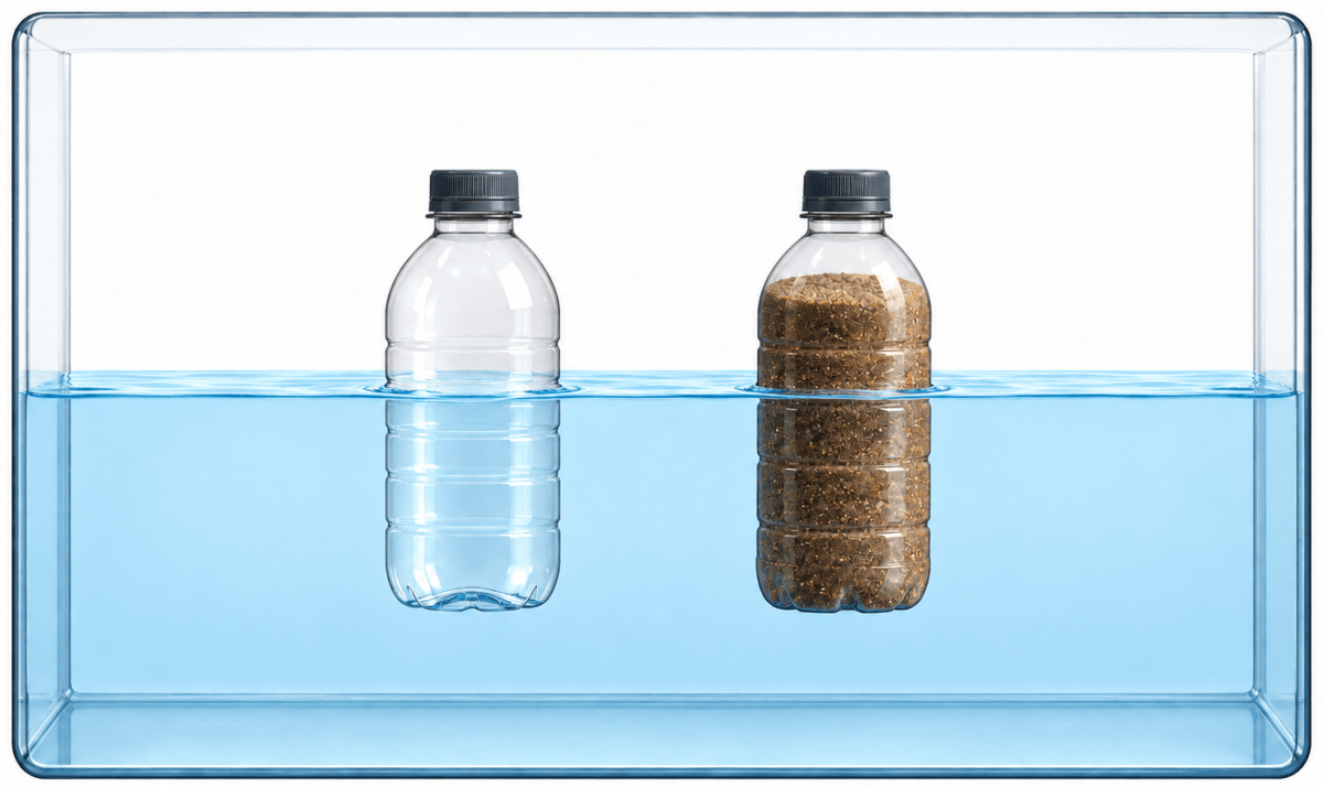 A sealed empty bottle floats in water, but the same bottle filled with sand sinks. Analyse the role of density in this change. Measuring Matter: Mass, Volume, & Density, ICSE Class 8 Viva Physics Solutions.