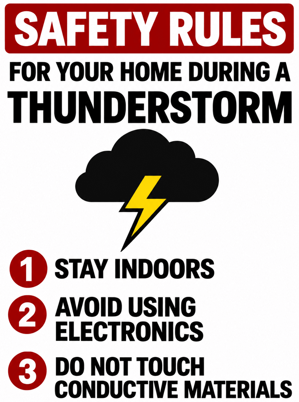 Make a list of three safety rules for your home during a thunderstorm and design a small poster to spread awareness about electrical hazards. Electricity in Our Lives, ICSE Class 8 Viva Physics Solutions.